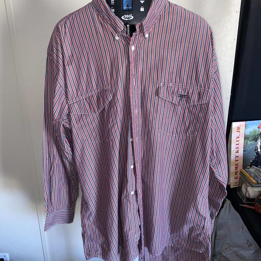 1883 Lucchese Mens Button Up Shirt Size xl Red and black stripped Long Sleeve